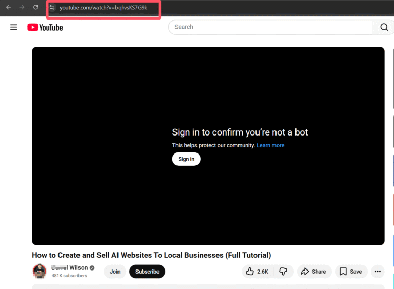 A YouTube video page requires users to sign in