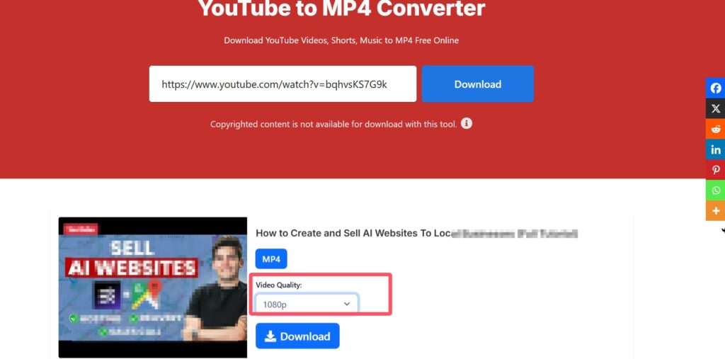 A YouTube MP4 downloader website main page with red and white color theme.