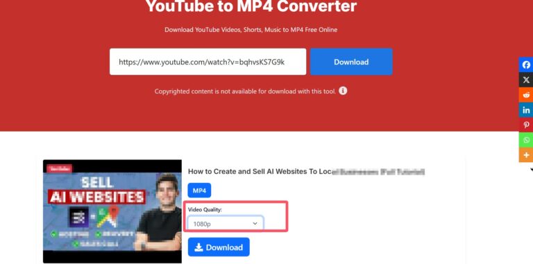 A YouTube MP4 downloader website main page with red and white color theme.